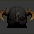 Viking Horned Weapon Helmet In Dark Brown With Orange Horns And Metal Accents