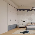 Kids Room Interior Design With Cloud Star Wall Decor Bed Desk Rug And Plush Toys