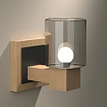 Modern Wall Lamp with Wooden Frame Transparent Glass Shade and White Bulb