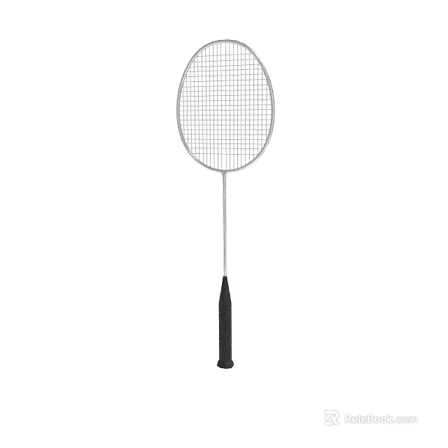 Badminton Racket With Silver Frame Black Handle And Mesh Surface 3d model 