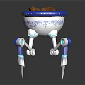 Innovative Tableware Set With Blue White Patterned Bowl Roasted Chicken And Mechanical Legs Support