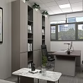 Modern Retail Store Office Area With Desk Computer Bookshelf Plants And Decorative Items