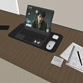 Laptop Desk Setup With Keyboard Mouse Smartphone Notebook And Coffee Cup 3d model