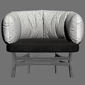 Single Sofa Modern Light Gray Fabric Plush Backrest Pleated Armrests Dark Gray Cushion Wooden Legs