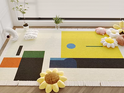 Modern Square Carpet With Color Blocks In Living Room 3d model