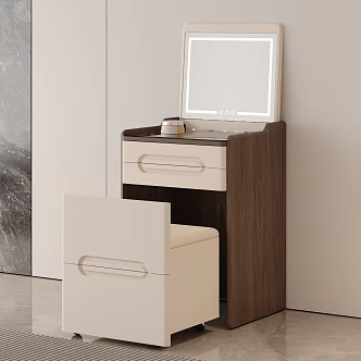 Cream Style Dressing Table Makeup Table Flip Makeup Table Smart Dressing Mirror Walnut Cream White Universal Wheel Cosmetic Modern Simple Tea Glass 3d model