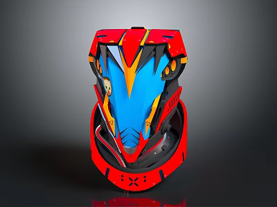 Red And Blue Motorcycle Helmet With Yellow Accents Modern Design And Comfortable Fit 3d model