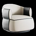 Modern Beige Boucle Upholstered Leisure Chair With Brown Leather Patchwork For Cozy Home Interior