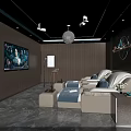 SPA Sauna Lounge Interior With Modern Sofas TV Wall Art Chandelier And Marble Floor