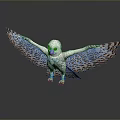 White Owl With Spread Wings And Brown Spots Standing On Reflective Gray Background