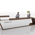 Modern Reception Desk In Office Reception Area With Receptionist And Flower Vase