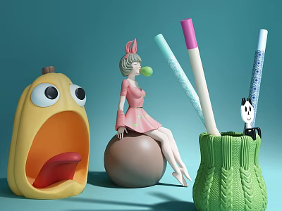 Modern cartoon pumpkin wool pen container ornaments doll 3d model