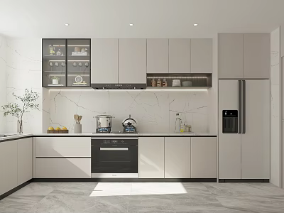 Modern Kitchen Interior With White Cabinets Marble Countertop And Appliances 3d model