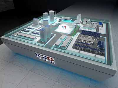 Tech Park Model Display Featuring Buildings Solar Panels Lighting And KIP Logo 3d model
