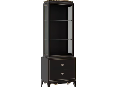 Elegant Dark Wood Display Cabinet with Glass Doors Drawers and Gold Accents Classic Design 3d model