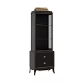 Elegant Dark Wood Display Cabinet with Glass Doors Drawers and Gold Accents Classic Design