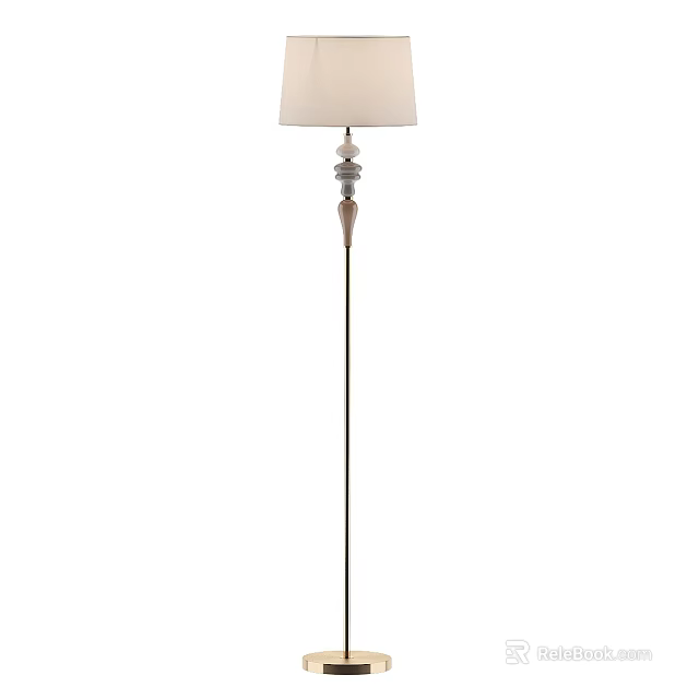Modern Floor Lamp Featuring White Lampshade And Decorative Metal Pole For Home Interior 3d model 