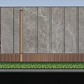 Parking Feature Wall With Marble Texture Wooden Base And Green Plant Surroundings