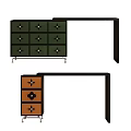 Stylish Dressing Table Featuring Multi Drawer Design Green Brown Panels Black Frame And Metal Knobs 3d model