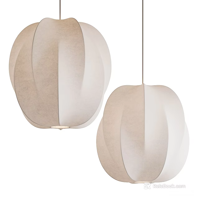 Two Stylish Modern Fabric Chandeliers With Round Pleated Design For Interior Decoration 3d model 