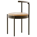 Modern Dining Chair With Round Beige Padded Seat And Black Metal Legs
