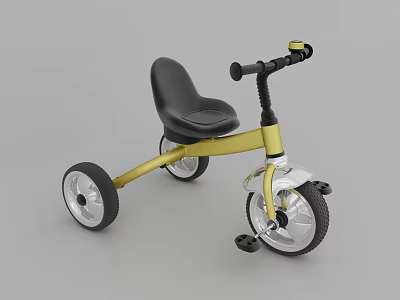 Kids Tricycle With Golden Frame Black Seat Handlebar And Silver Wheels 3d model