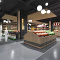 Modern Supermarket Interior With Fresh Produce Stalls Shoppers And Pendant Lights