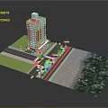 High Rise Apartment Building With Rooftop Pool Near Beach And Palm Trees