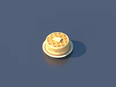 Golden Stacked Waffles With Butter On White Plate For Breakfast 3d model