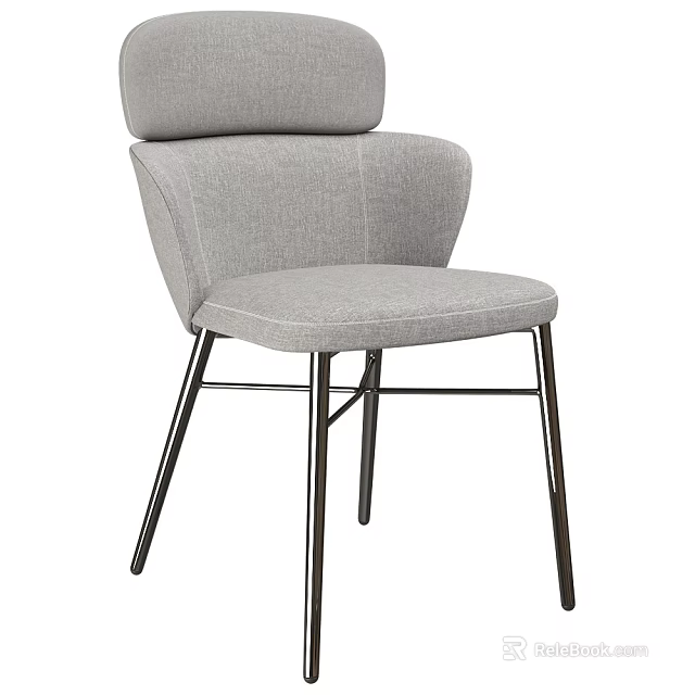 Modern Gray Upholstered Dining Chair With Curved Back And Metal Legs 3d model 