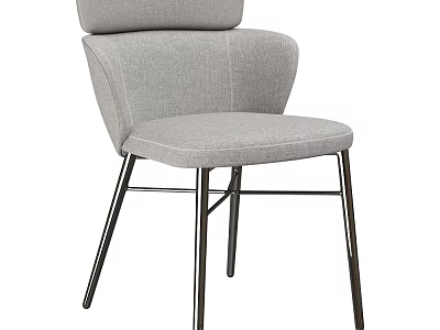 Modern Gray Upholstered Dining Chair With Curved Back And Metal Legs 3d model