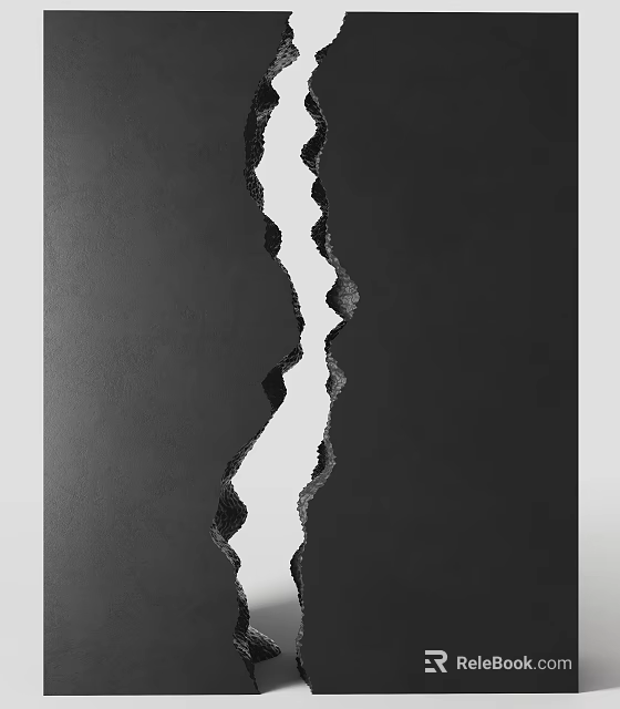Building Exterior Wall With Visible Irregular Crack And Serrated Edge Damage 3d model 