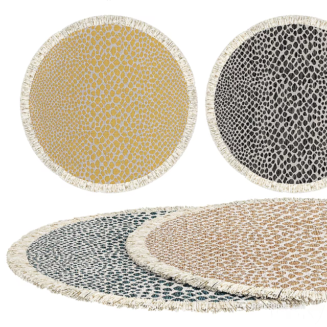 Colorful Patterned Round Area Rugs With Fringe Edges For Living Room Decor 3d model 