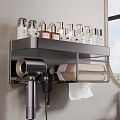 Practical Bathroom Wall Mounted Shelf With Toiletries Bottles Hair Dryer and Tissue Holder