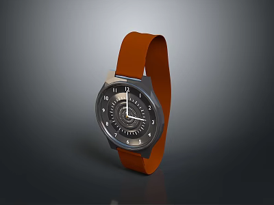Stylish Watch With Brown Leather Strap Black Dial And Metallic Case Modern Sleek Design 3d model