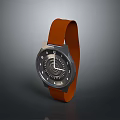 Stylish Watch With Brown Leather Strap Black Dial And Metallic Case Modern Sleek Design