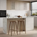 Modern Bar Area Interior Design With Marble Countertop And Wooden Stools Cabinetry