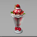 Delicious Strawberry Ice Cream Sundae With Fresh Berries Whipped Cream And Bow Decoration