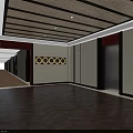 Elegant Elevator Hallway With Wooden Flooring Decorative Wall And Ceiling Lighting 3d model