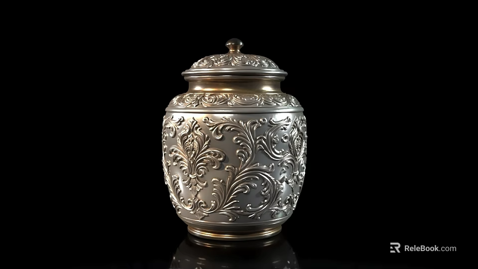 Decorative Ceramic Vessel With Intricate Carved Patterns And Ornate Lid 3d model 