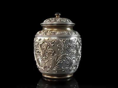 Decorative Ceramic Vessel With Intricate Carved Patterns And Ornate Lid 3d model