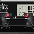 Contemporary Entertainment Room Setup With Dual Gaming Chairs Headphone Display ROCK Sign And Neon Lights