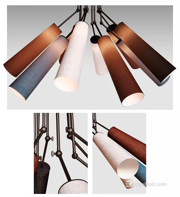 Contemporary Multiple Cylindrical Shade Chandelier With Colorful Design And Metal Frame 3d model 
