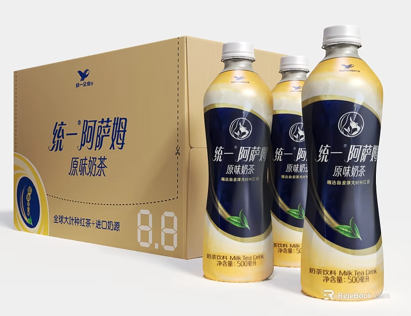 Unified Assam Original Flavor Milk Tea Bottles With Carton Package 500ml 3d model 