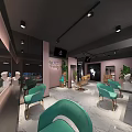 Modern Beauty Hair Salon Interior With Turquoise And Beige Chairs Marble Floor And Stylish Mirrors