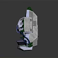 Futuristic Triangular Mechanical Device With Metallic Body Blue Components And Green Details
