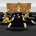 Elegant Floral Installation With Golden Curtains Central Yellow Design And Stage Candle Arrangements