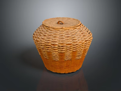 Brown And Beige Woven Storage Basket With Lid For Home Organization 3d model