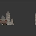 Detailed Medieval Stone Castle Model With Towers Walls And Wooden Cart