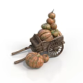 Rustic Wooden Cart Stacked With Colorful Pumpkins For Autumn Harvest